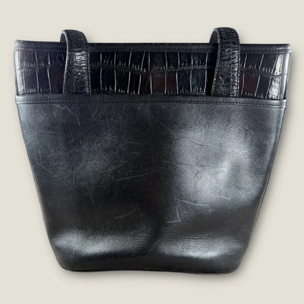 Brighton Black Leather Croc‎ Embossed Shoulder Bag Ornate Silver Heart Vintage